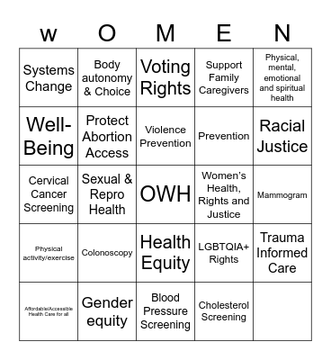 OFFICE OF WOMEN'S  HEALTH Bingo Card