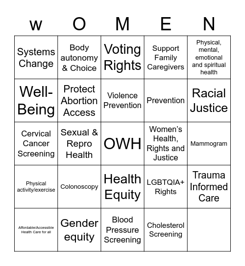 OFFICE OF WOMEN'S  HEALTH Bingo Card