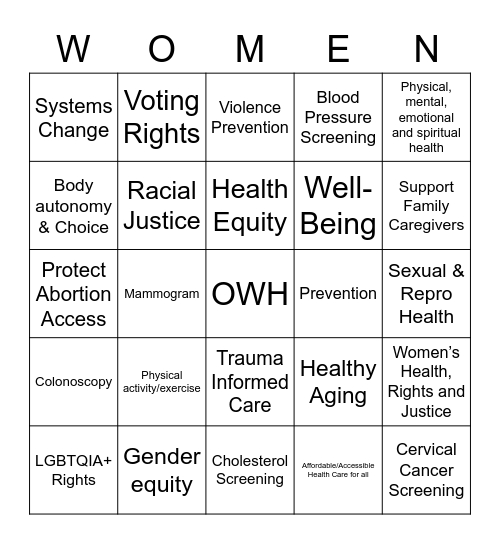 OFFICE OF WOMEN'S HEALTH Bingo Card