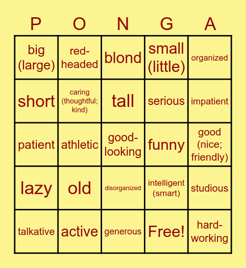 Descripciones Bingo Card