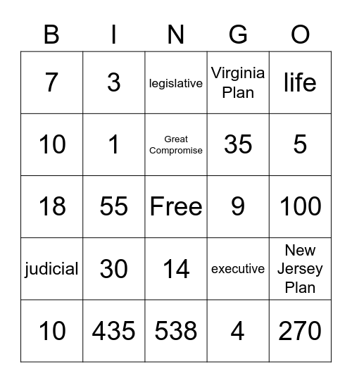 Constitution Bingo Card