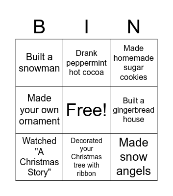 Holiday Experiences Bingo Card