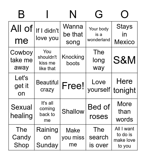 Sexytime Bingo Card