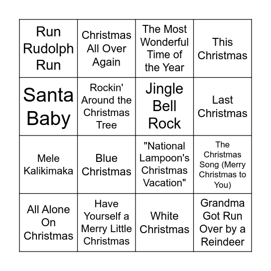 Merry Christmas Bingo Card