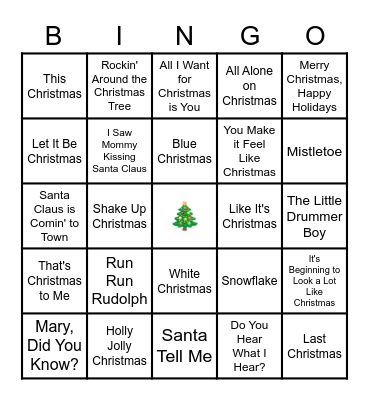 Christmas Hits List Bingo Card