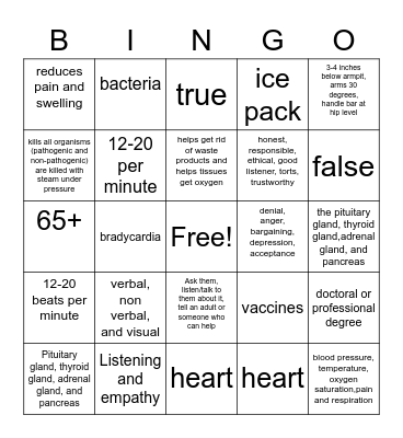 Health Science Education Review Bingo Card