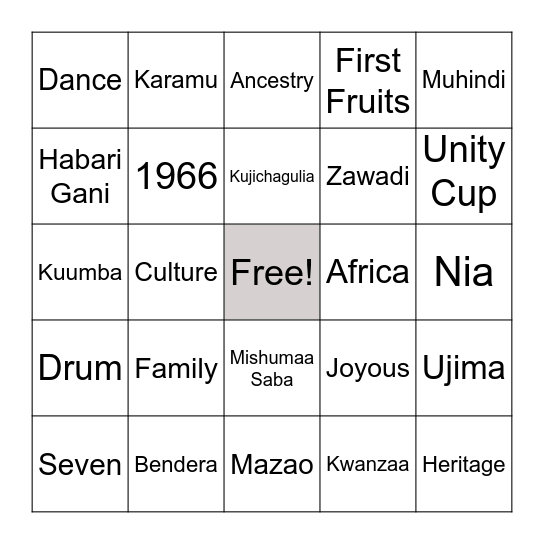 Kwanza Bingo Card