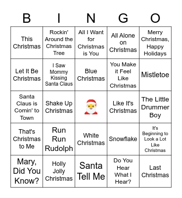 Christmas Hits List BINGO Card