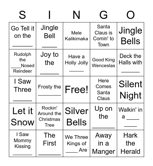 CHRISTMAS SINGO Bingo Card