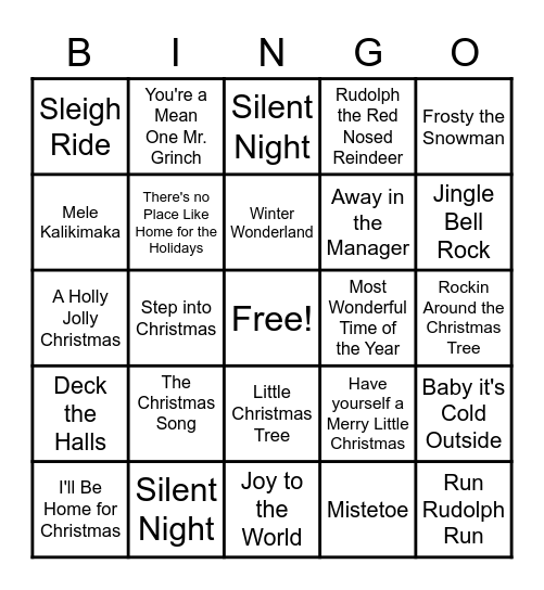 Christmas Music Bingo Card