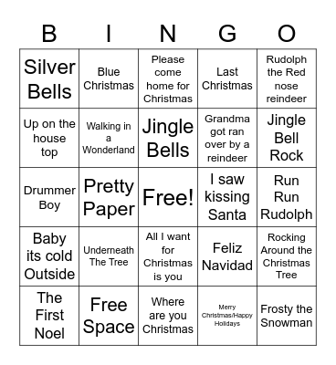 Christmas Songs Bingo Card