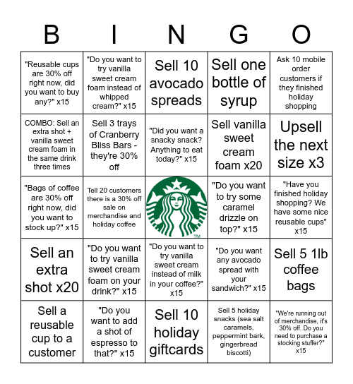 Increase Average Ticket Bingo Card