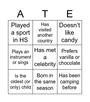 7th Grade TIC-TAC-TOE Bingo Card