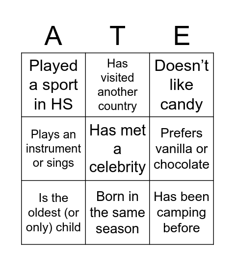 7th Grade TIC-TAC-TOE Bingo Card