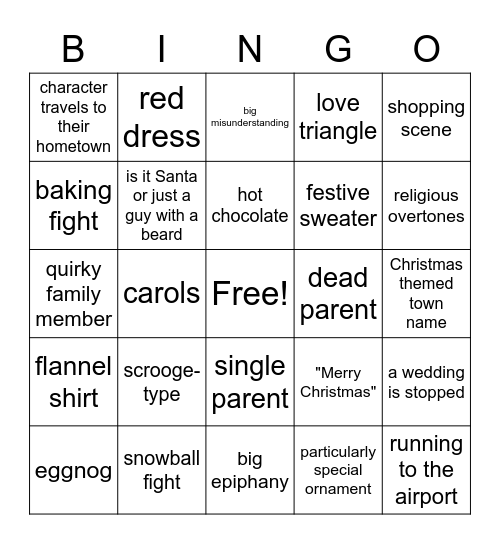 Christmas Movie Bingo Card