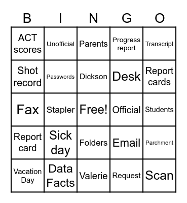 Dickson's Retirement Bingo Card