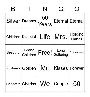 50th Wedding Anniversary Bingo Card