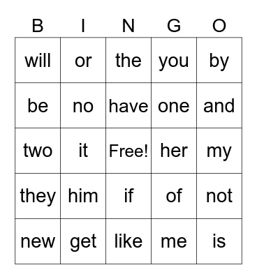 2nd Set Sight Words Bingo Card