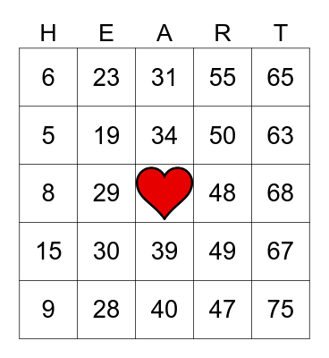 HEART 1-75 Bingo Card