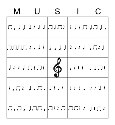 Rhythm Bingo Level 1 Bingo Card