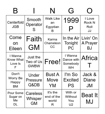 Totally 80s Bingo Card