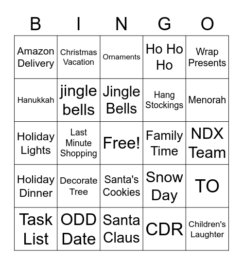 Holiday Bingo ! Bingo Card