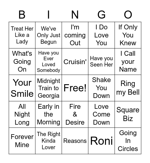 Musical Bingo Card