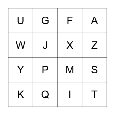Upper Case Alphabet Bingo Card