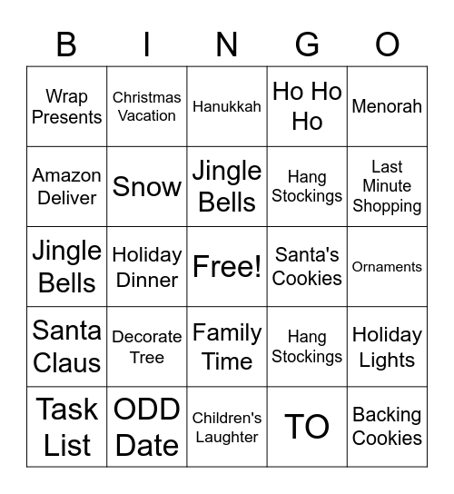 Holiday Bingo ! Bingo Card