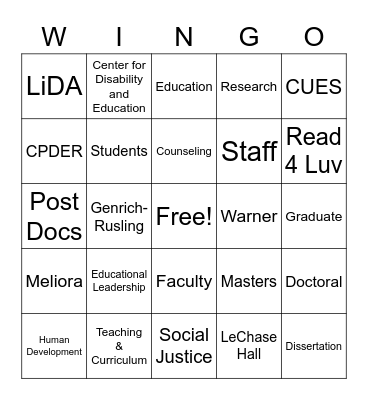 Warner Bingo! Bingo Card