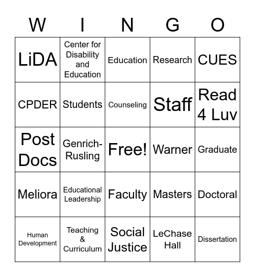 Warner Bingo! Bingo Card