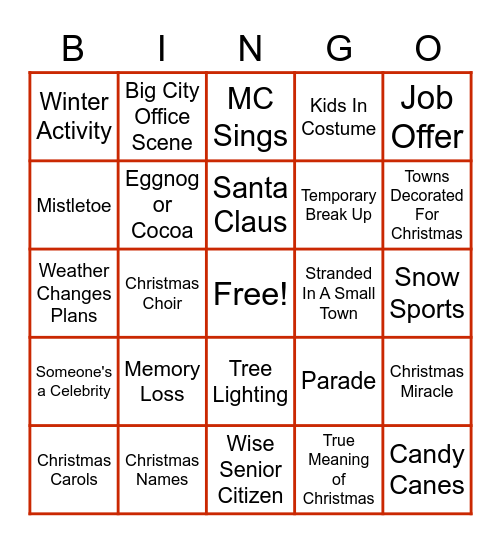 Hallmark Christmas Movie Bingo Card