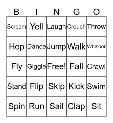 ACTION Verbs Bingo Card