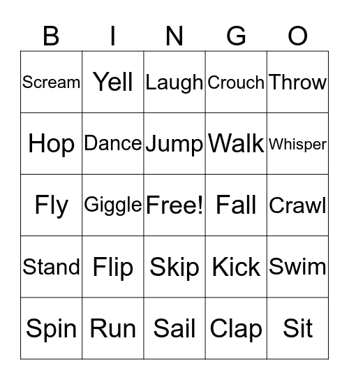 ACTION Verbs Bingo Card