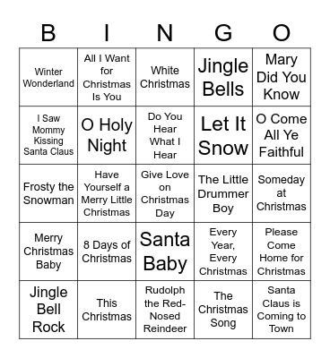 Christmas Songs Bingo Card