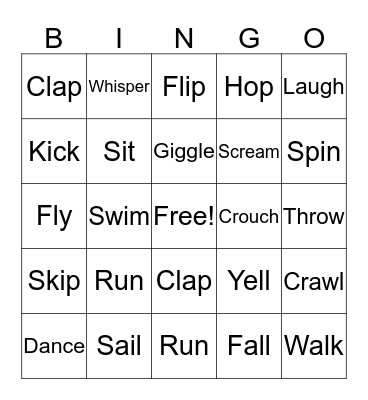 ACTION Verbs Bingo Card