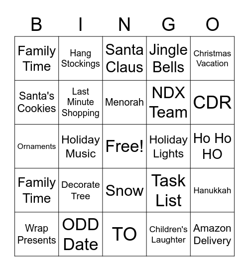 Holiday Bingo Card