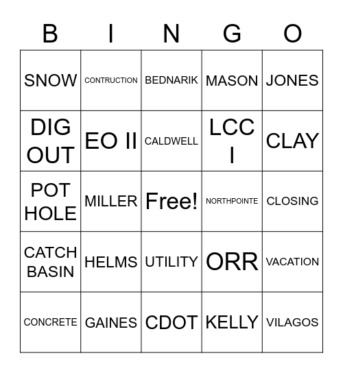 CDOT HOLIDAY BINGO Card