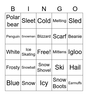 Winter Wonderland Bingo Card