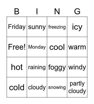 Weather  Bingo Card