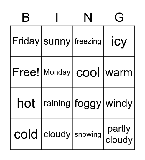 Weather  Bingo Card