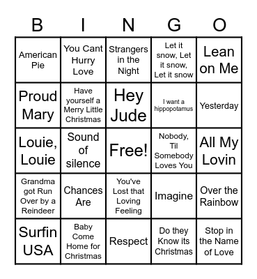 Pete's Music Bingo- Christmas Edition Bingo Card