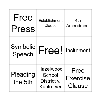 Civil Liberties Bingo! Bingo Card