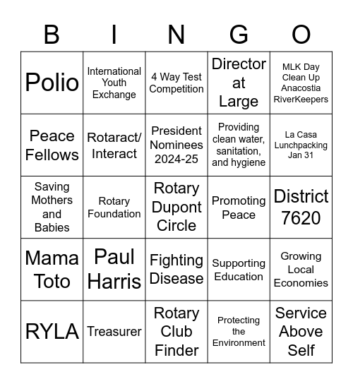 Rotary Dupont Bingo Card