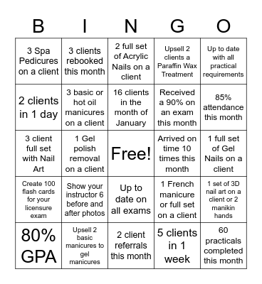 Manicuring/Nail Technician Bingo Card