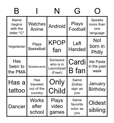 Launchpad Get To Know You BINGO! Bingo Card