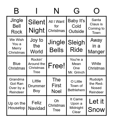 Christmas Songs Bingo Card