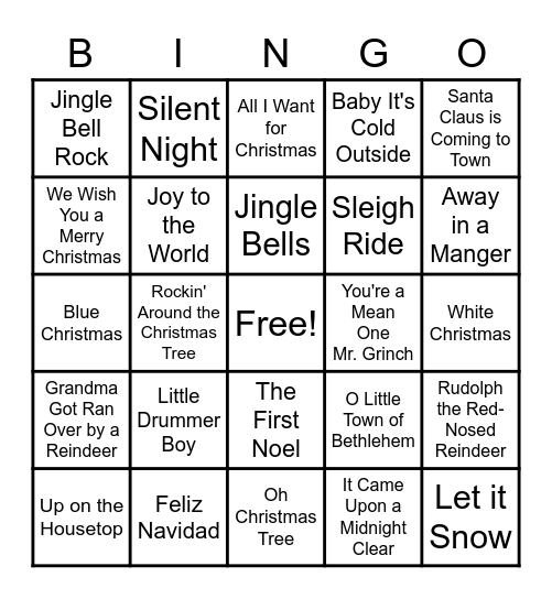 Christmas Songs Bingo Card