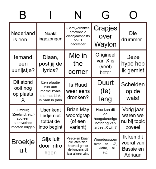 Fok Top 2000 BINGO Card