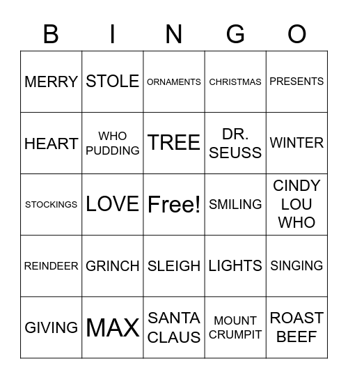 Grinch Bingo Card